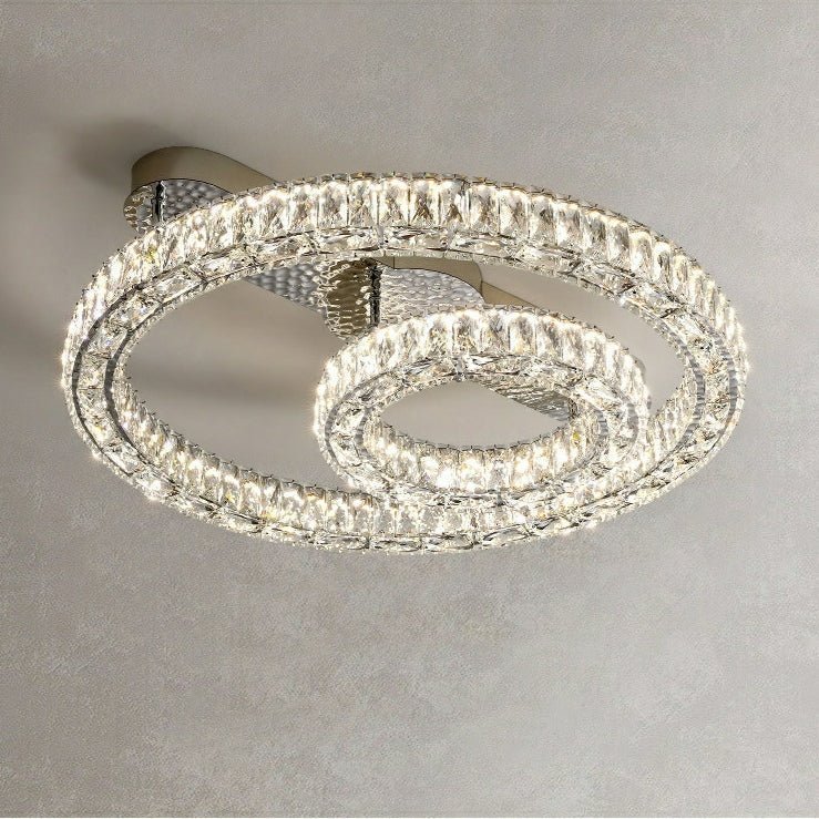 2/ 3 Rings Flush Mount Living Room Chandelier Crystal Bedroom Ceiling Light Fixture-Chandeliers-Jecanoli