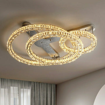 2/ 3 Rings Flush Mount Living Room Chandelier Crystal Bedroom Ceiling Light Fixture-Chandeliers-Jecanoli