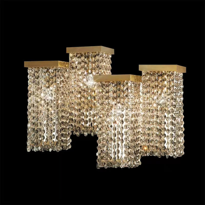 chandelier,chandeliers,rectangular,brass,crystal,kitchen island,dining room,living room,dining room chandelier,crystal fixture light,light luxury