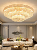 Extra Large Three Layers Round Luxury Flush Mounted Crystal Chandelier for Living Room