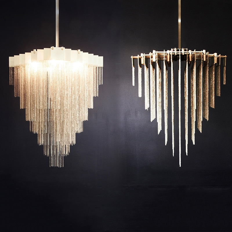 waterfall,chandelier,chandeliers,aluminum,tassel,pendant,multi-layer,metal,living room