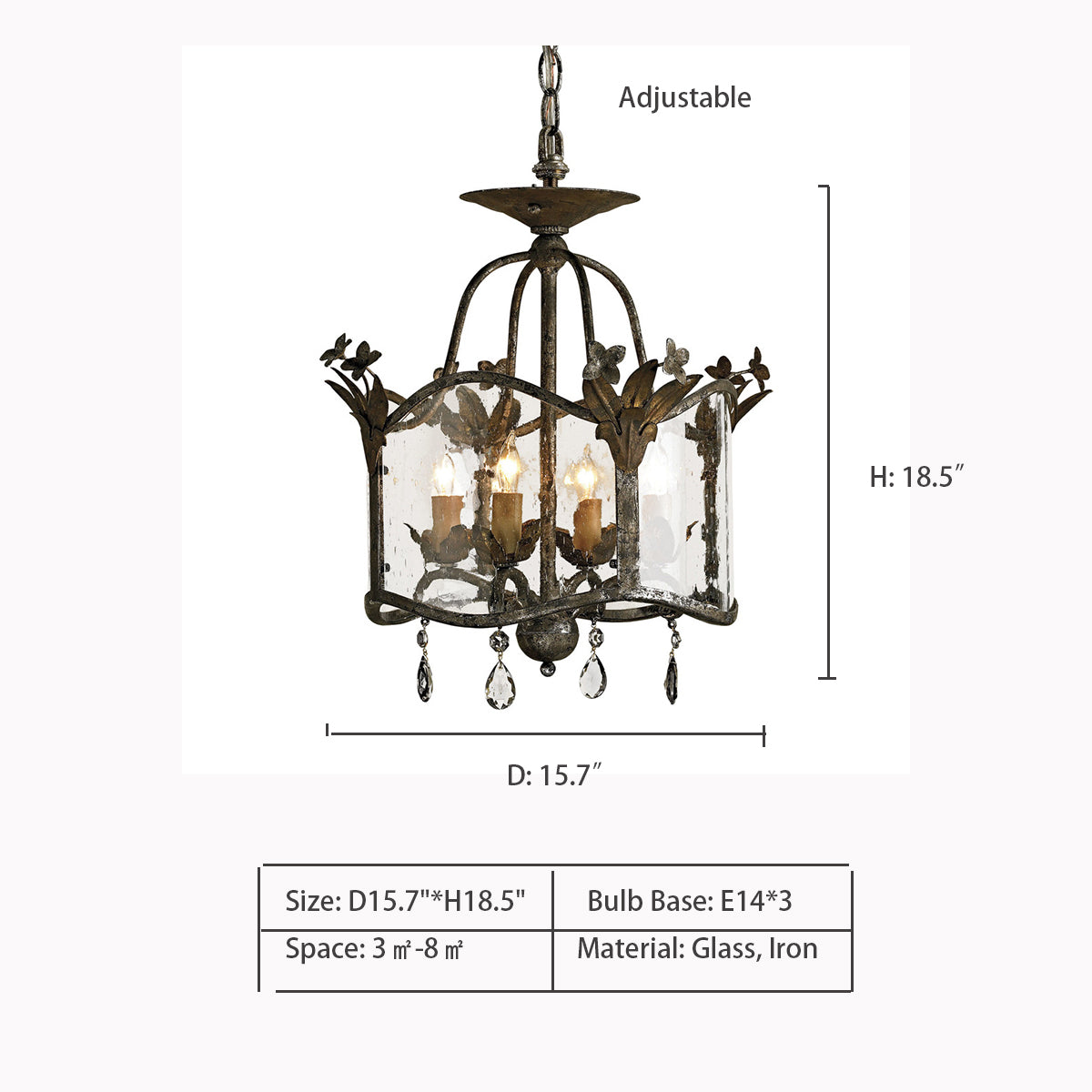 Affordable Retro Wrought Iron Glass Shade Candle Pendant Chandelier for Dining Room/Bedroom