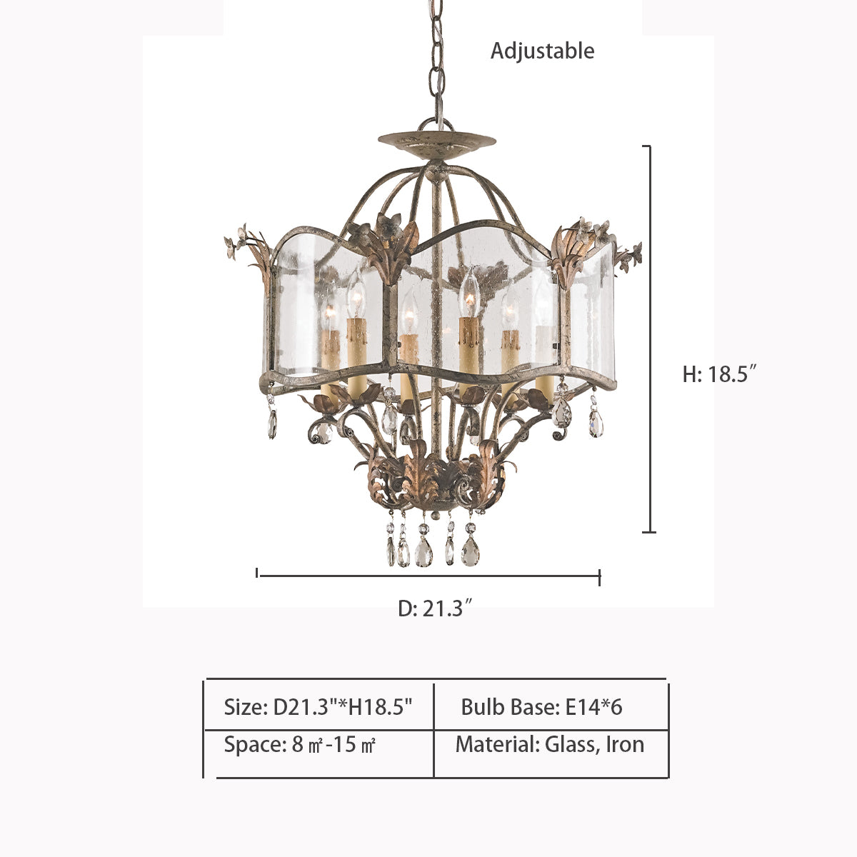 Affordable Retro Wrought Iron Glass Shade Candle Pendant Chandelier for Dining Room/Bedroom