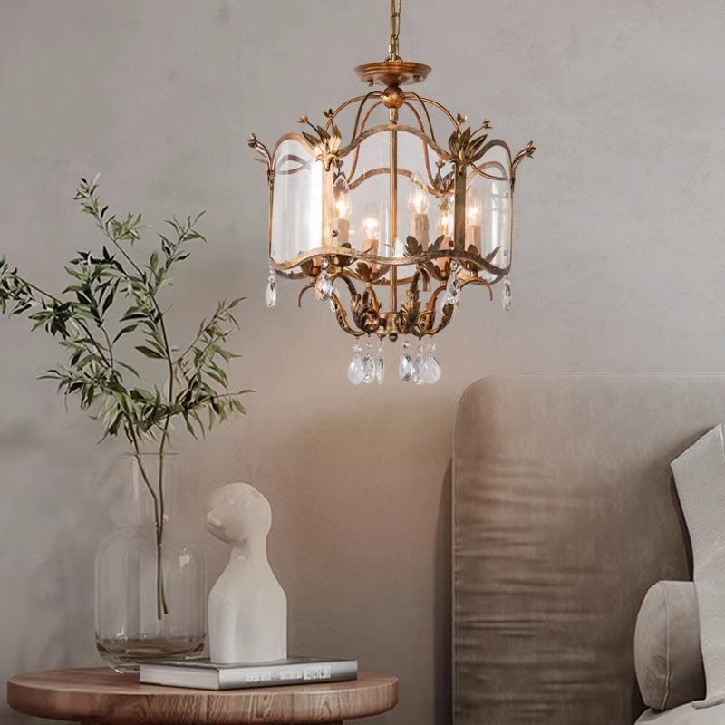 Affordable Retro Wrought Iron Glass Shade Candle Pendant Chandelier for Dining Room/Bedroom