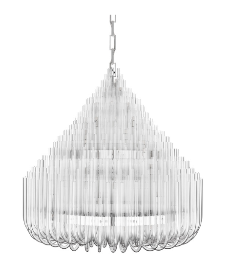 Ludwig Chandelier,chandelier,chandeliers,crystal,oversized,large,huge,big,long,hotel lobby,crystal,glass,tubes,hollow,metal,chrome,silver,ceiling,tiers,large living room