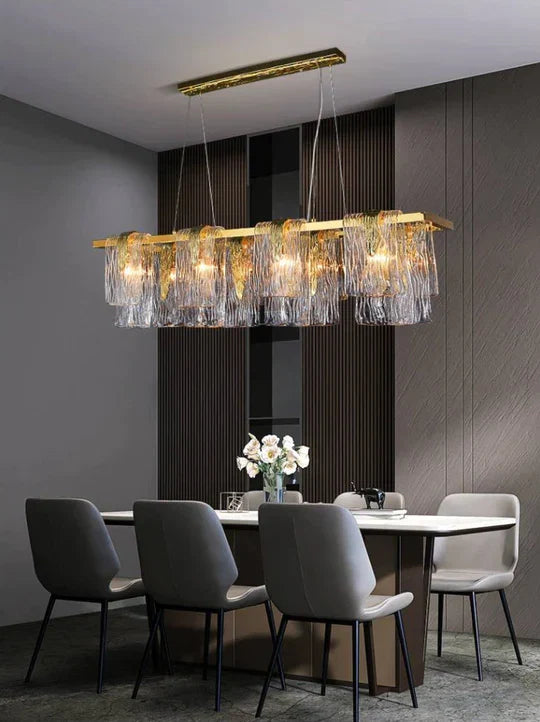 Light Luxury Irregular Glass Slice Chandelier Suit in Brass Finish for Living Room/ Ding Room/ Bedroom, shining, glass, round, rectangle, gold,