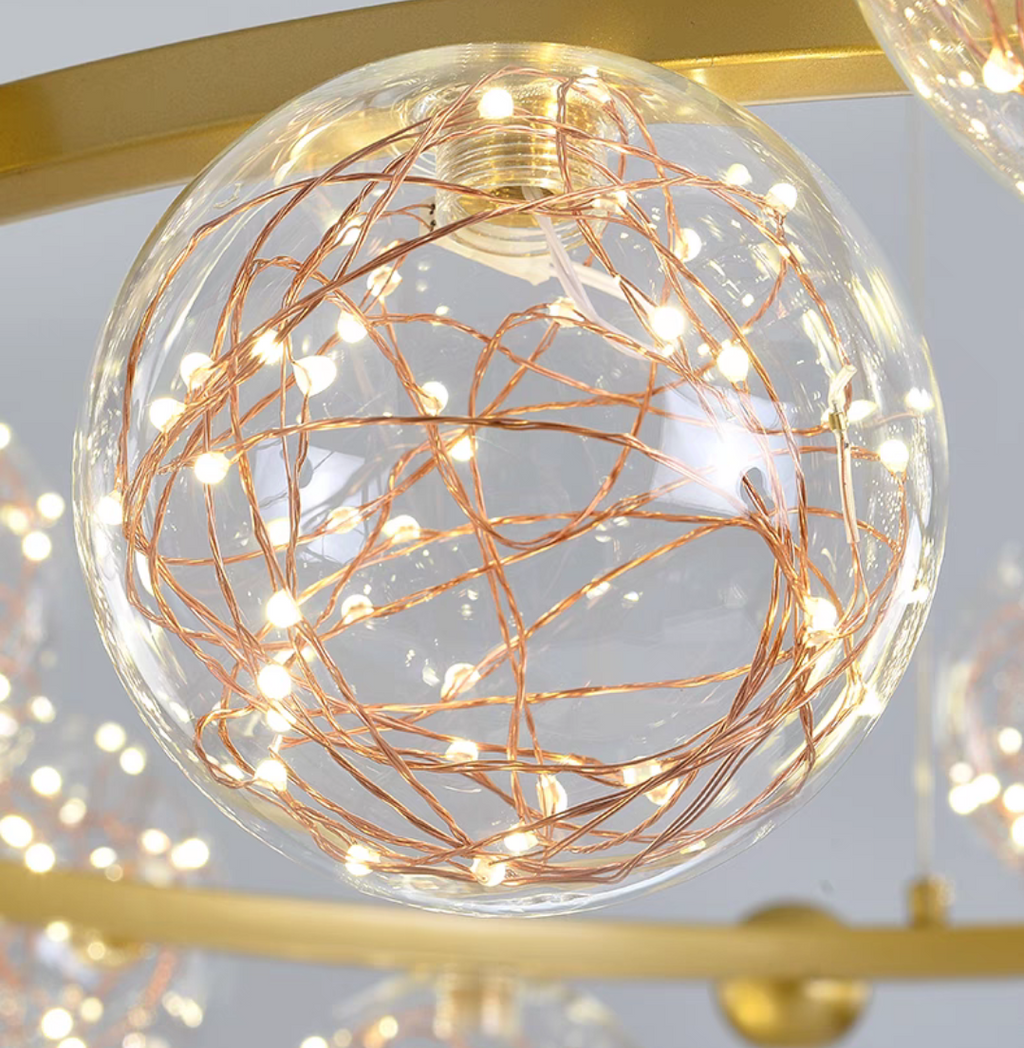 Clear Glass Globes Chandeliers For High Ceilings Ring Wheel For Dining Room Or Bedroom