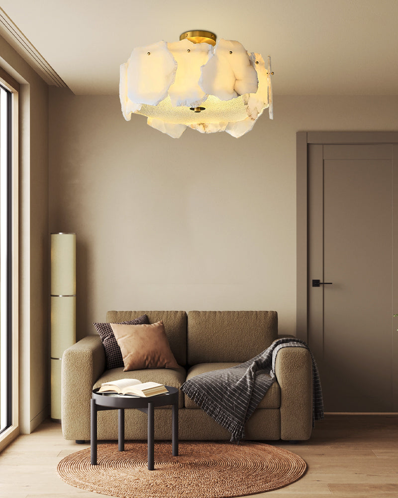 3-Tier Stairwell Alabaster Disk Chandelier with Long Cord