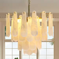 21.6 in. 6-Light Modern Round Alabaster Kitchen Island Chandelier, 4-Tier Luxury Large White Chandelier for Bedroom
