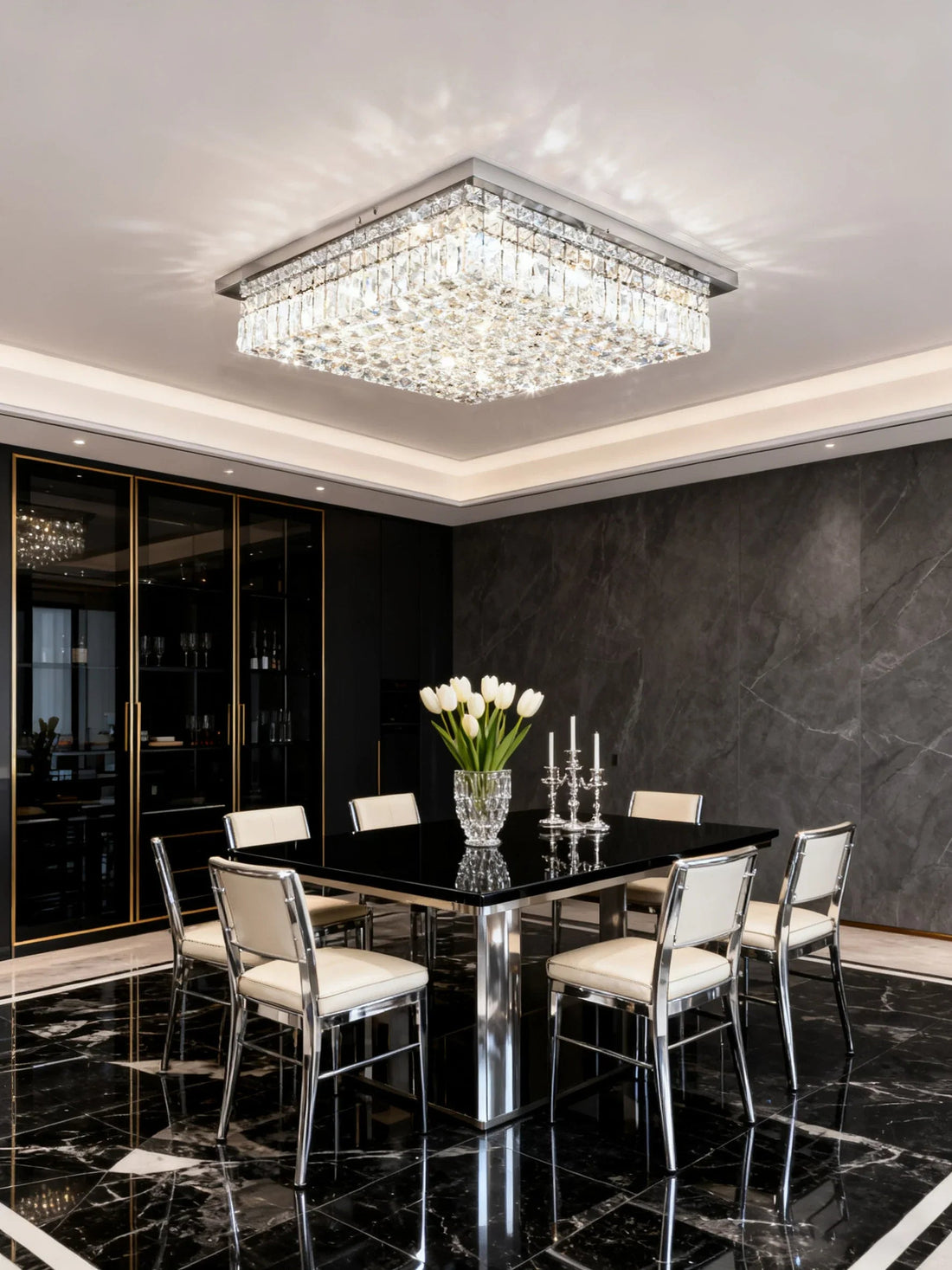 20'' Square Flush Mounted Chandelier Crystal Ceiling Light-吸顶灯-Jecanoli