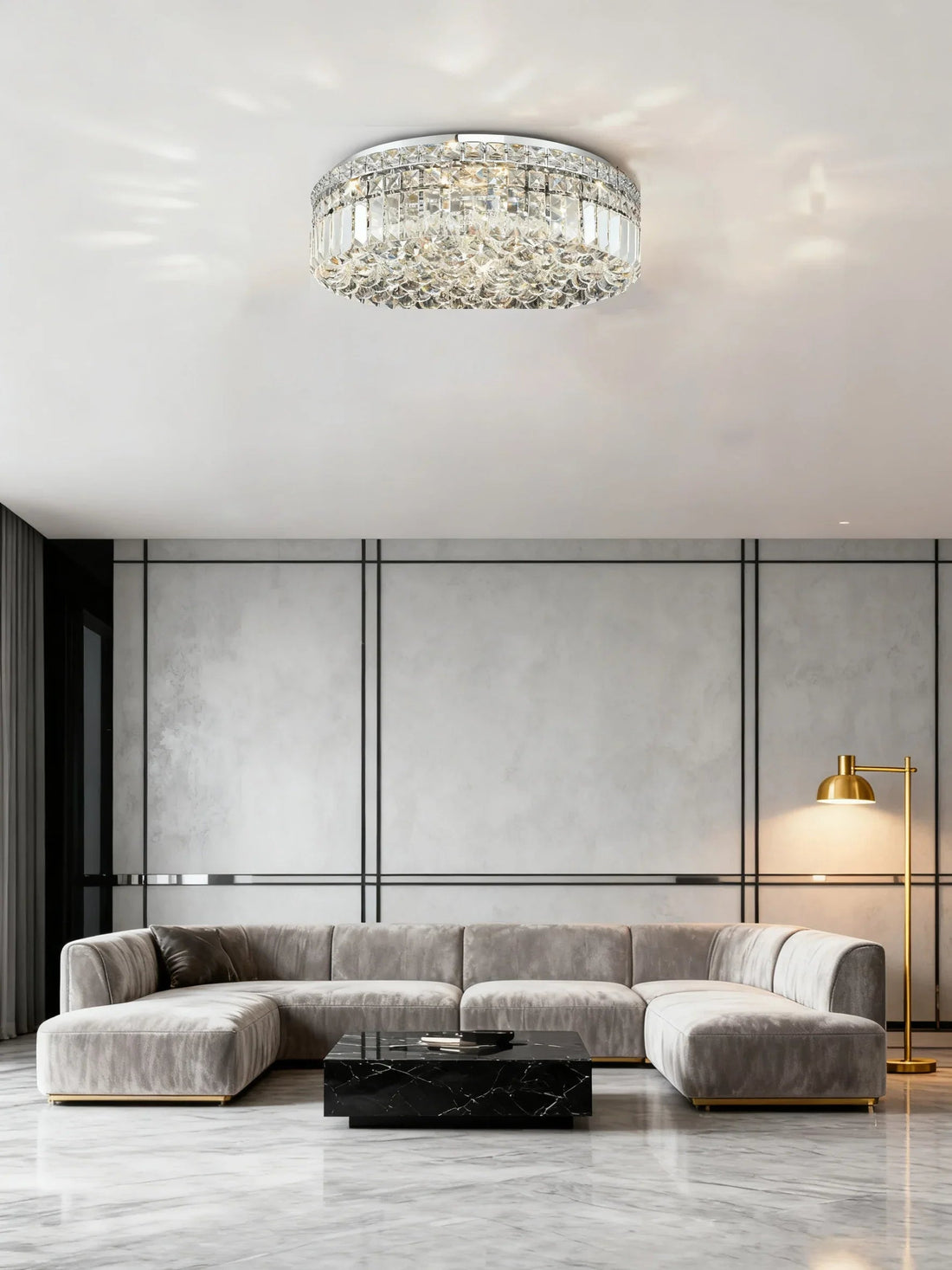 20'' Round Flush Mounted Chandelier Modern Crystal Ceiling Light-吸顶灯-Jecanoli