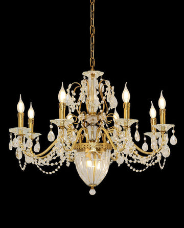 Eight Brass Arms Classical Crystal Chandelier Small Gold Chandelier for Sitting Room 33X28 Inch-铜灯-Jecanoli