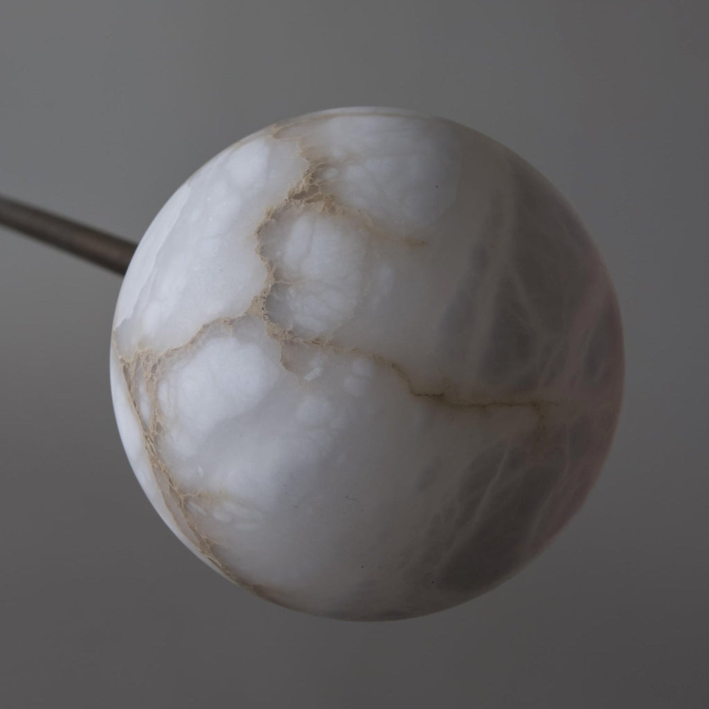 Brass and Alabaster Globes Asymmetrical Line Chandelier