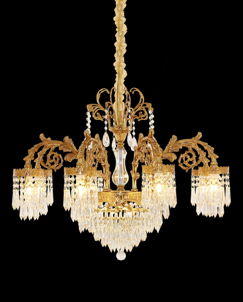 33 Inch Wide French Empire Style Brass Crystal Chandelier Gold Living Room Chandelier-铜灯-Jecanoli