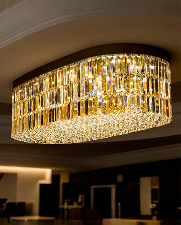 51'' Long Clear and Amber Crystal Ceiling Light 24"W 15"H-大吊灯-Jecanoli