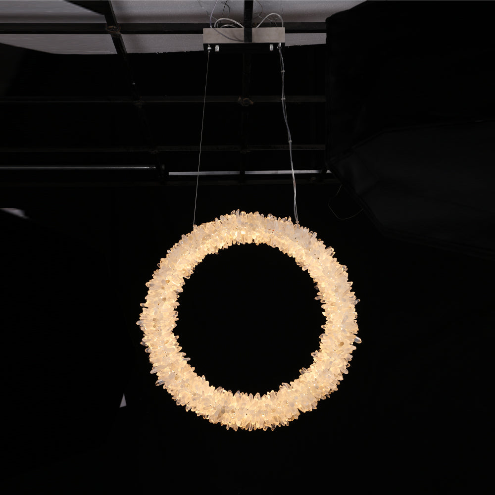 Modern Geode Quartz Crystal Chandelier Vertical Hanging Ring Pendant Light-现代灯-Jecanoli