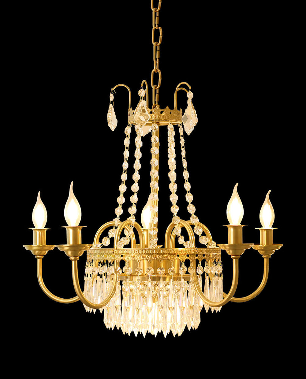 Elegant Small French Empire Brass & Crystal Chandelier 25'' W x 22'' H – Ideal for Living Room Dining Nook Entryway-铜灯-Jecanoli