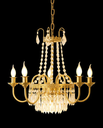 Elegant Small French Empire Brass & Crystal Chandelier 25'' W x 22'' H – Ideal for Living Room Dining Nook Entryway-铜灯-Jecanoli