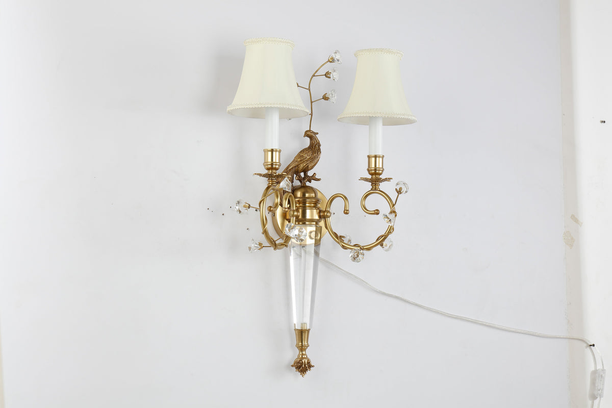 2 Lights French Retro Brass Wall Sconce Antique Bird Wall Lamp-壁灯-Jecanoli