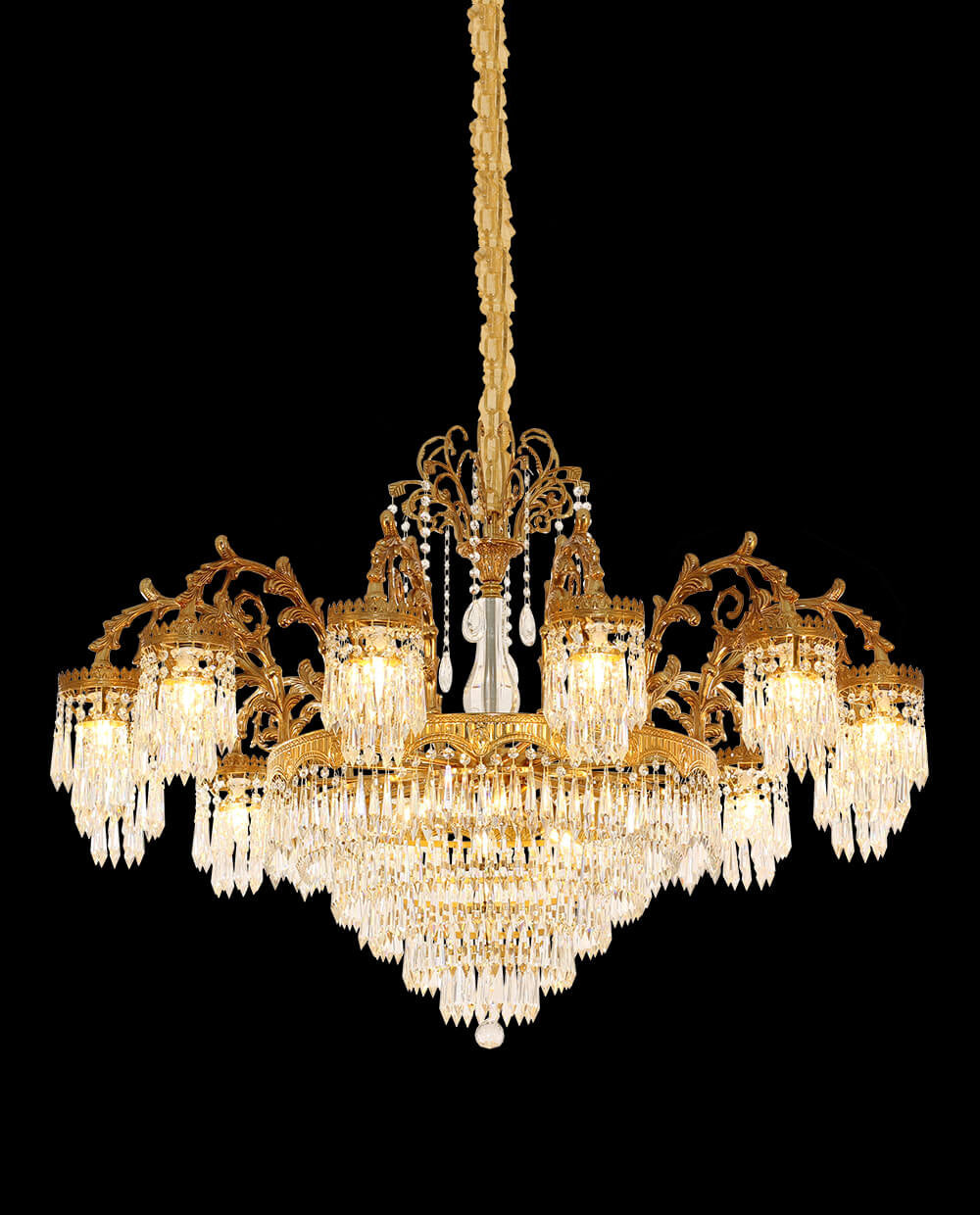 47 Inch Wide French Empire Style Brass Crystal Chandelier Gold Living Room Chandelier-铜灯-Jecanoli