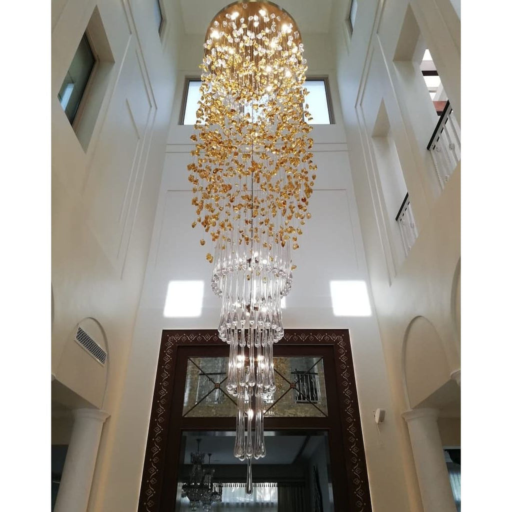 Elegant Rainfall Blue Gem Glass Chandelier: Dazzling Italian Concept Lighting Fixture