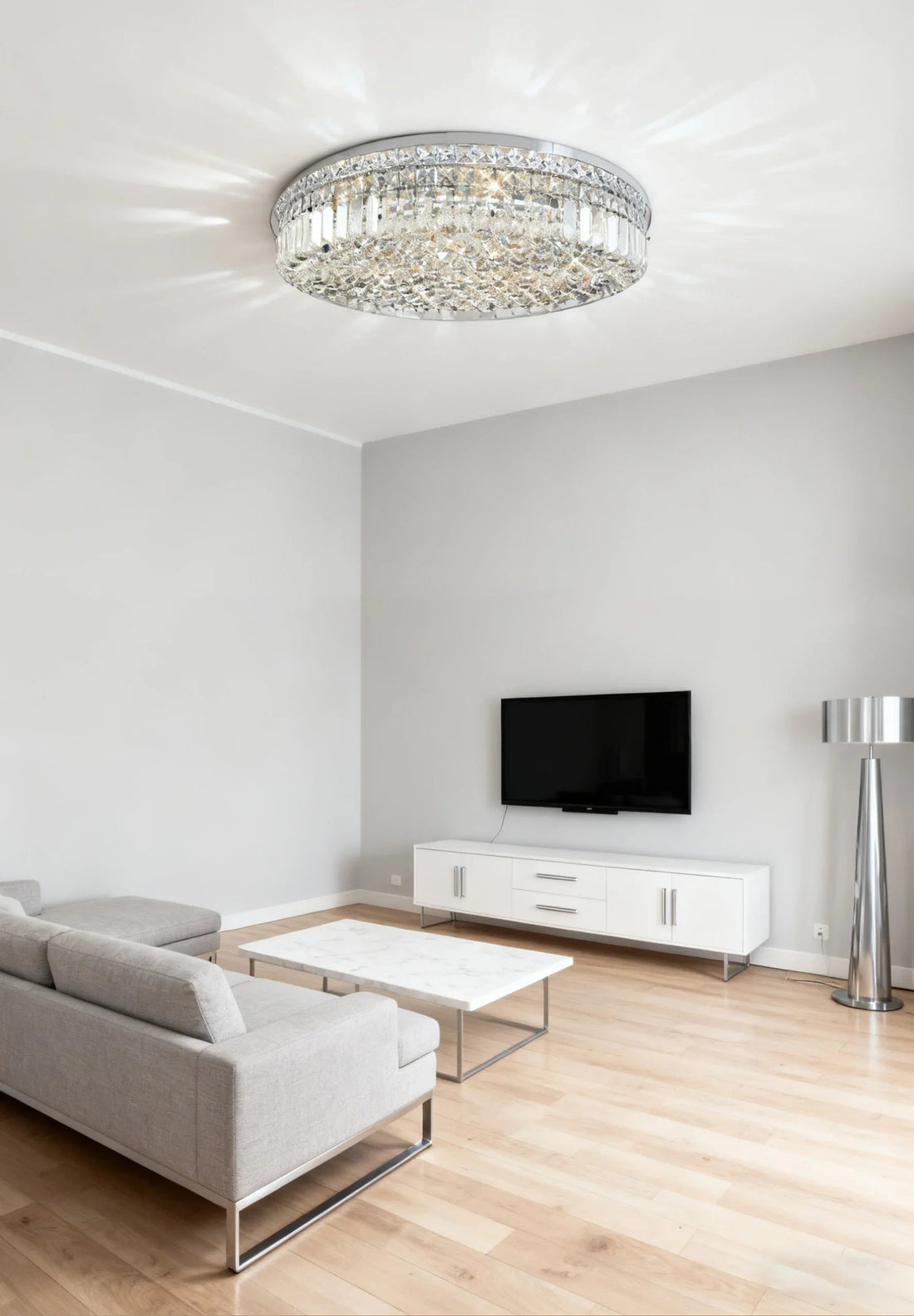 24'' Round Flush Mounted Chandelier Modern Crystal Ceiling Light-吸顶灯-Jecanoli