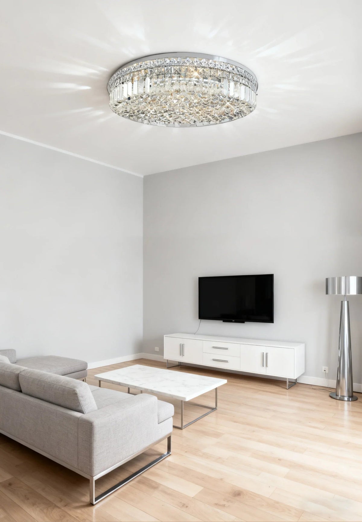 24'' Round Flush Mounted Chandelier Modern Crystal Ceiling Light-吸顶灯-Jecanoli