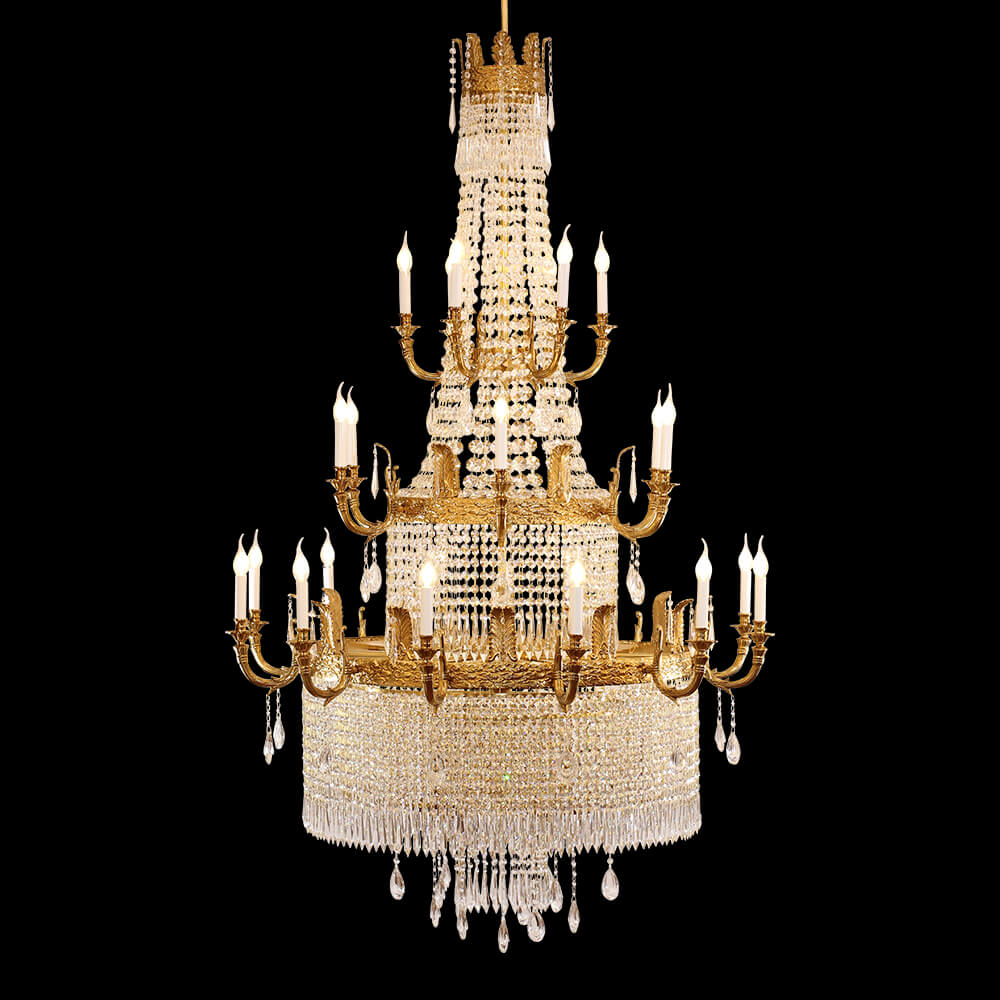 Grand 49'' W x 79'' H Three Tier French Empire Chandelier – Antique Brass & Crystal for Foyer Double Height Ceiling Living Room-铜灯-Jecanoli
