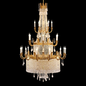 Grand 49'' W x 79'' H Three Tier French Empire Chandelier – Antique Brass & Crystal for Foyer Double Height Ceiling Living Room-铜灯-Jecanoli