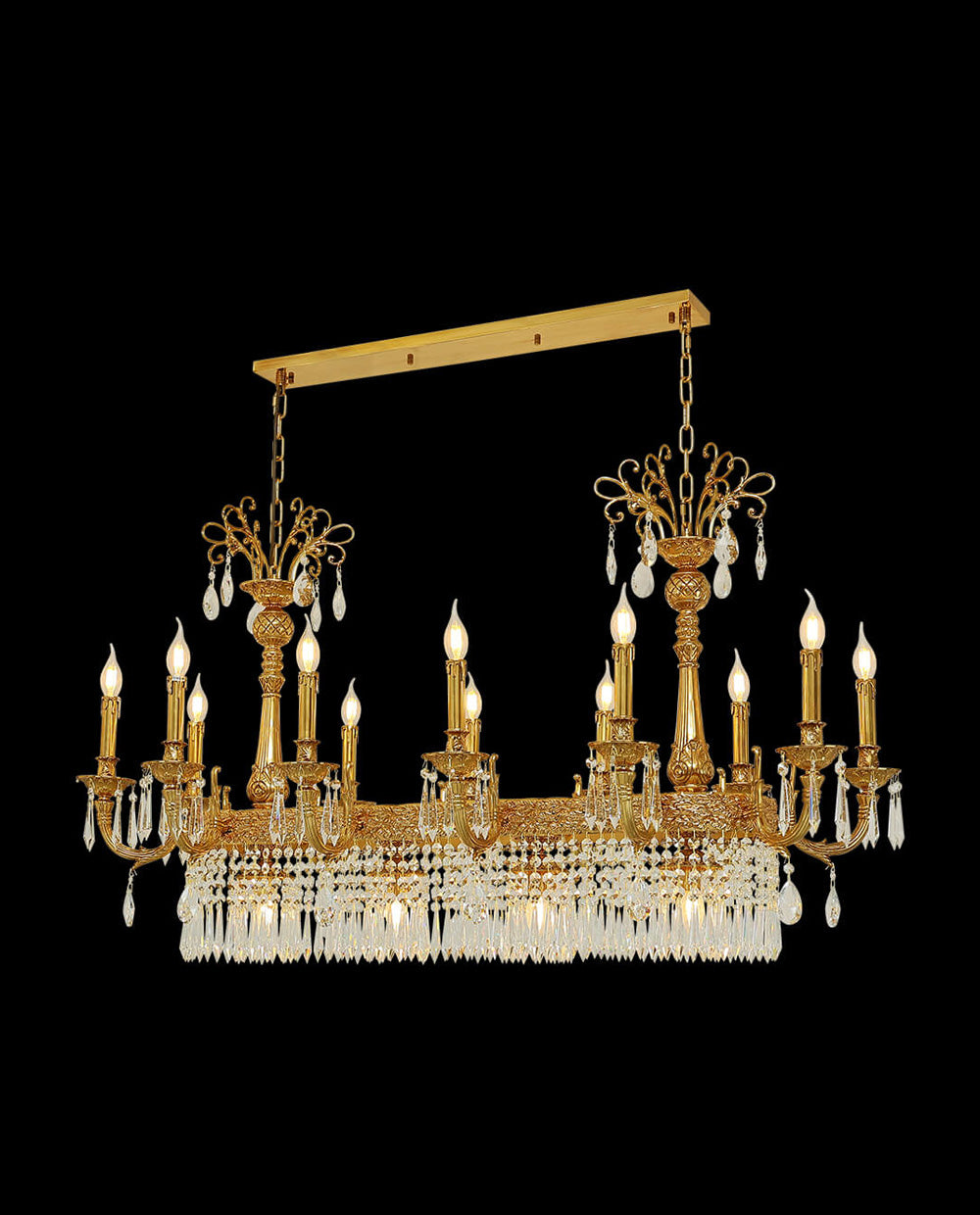 59 Inch Linear Chandelier French Empire Style Brass and Crystal Dining Chandelier-铜灯-Jecanoli