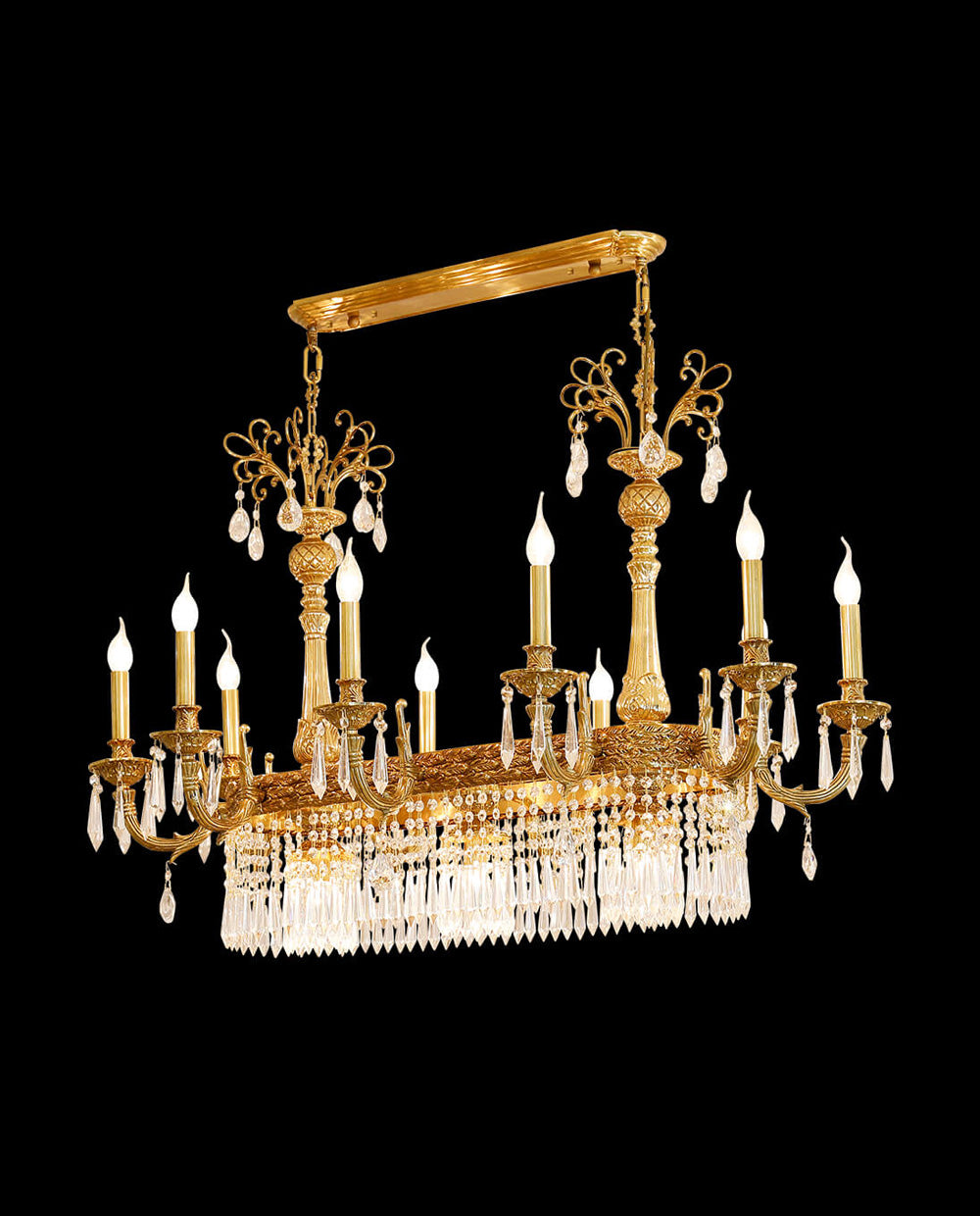 43 Inch Linear Chandelier French Empire Style Brass and Crystal Dining Chandelier-铜灯-Jecanoli
