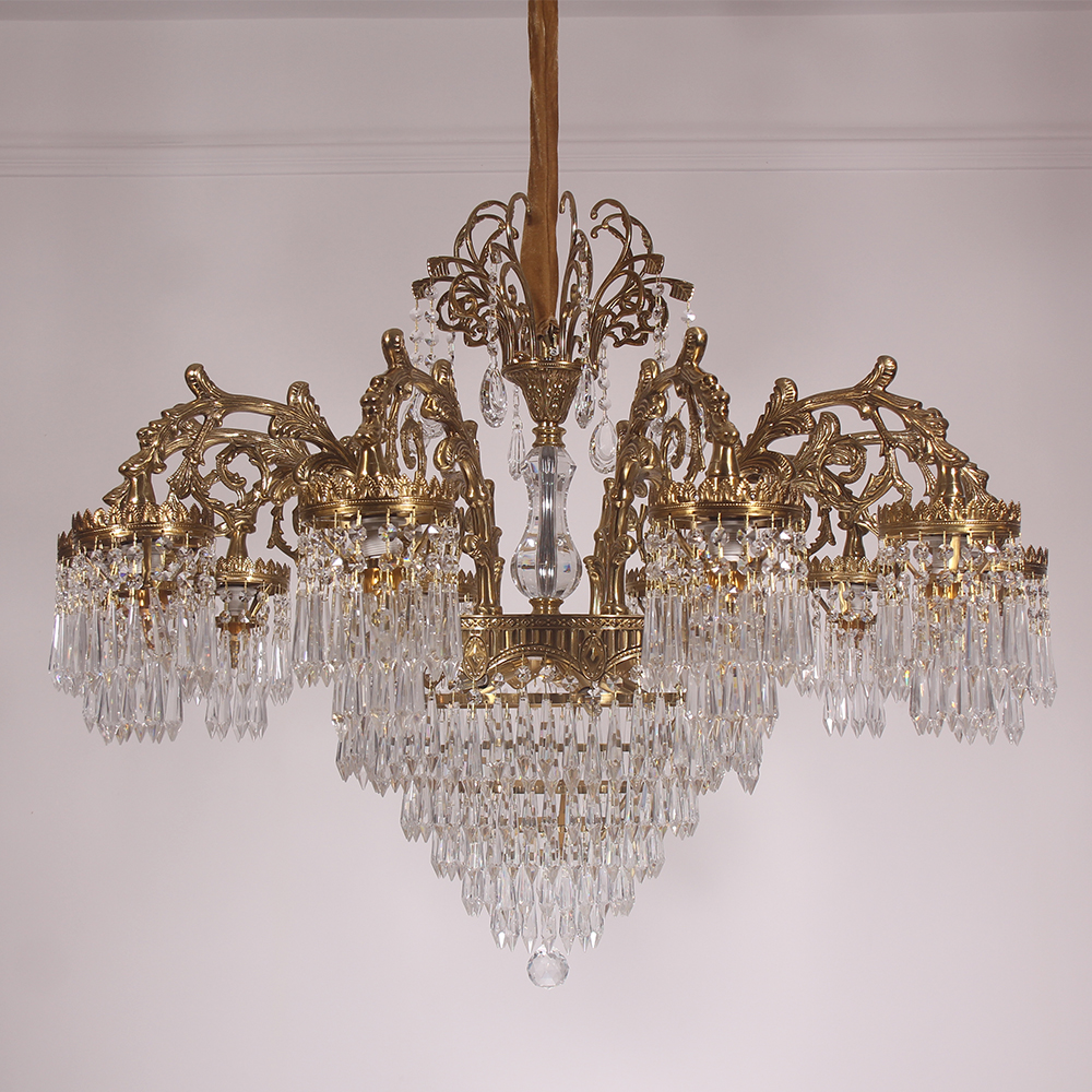 37 Inch Wide French Empire Style Brass Crystal Chandelier Gold Living Room Chandelier-铜灯-Jecanoli