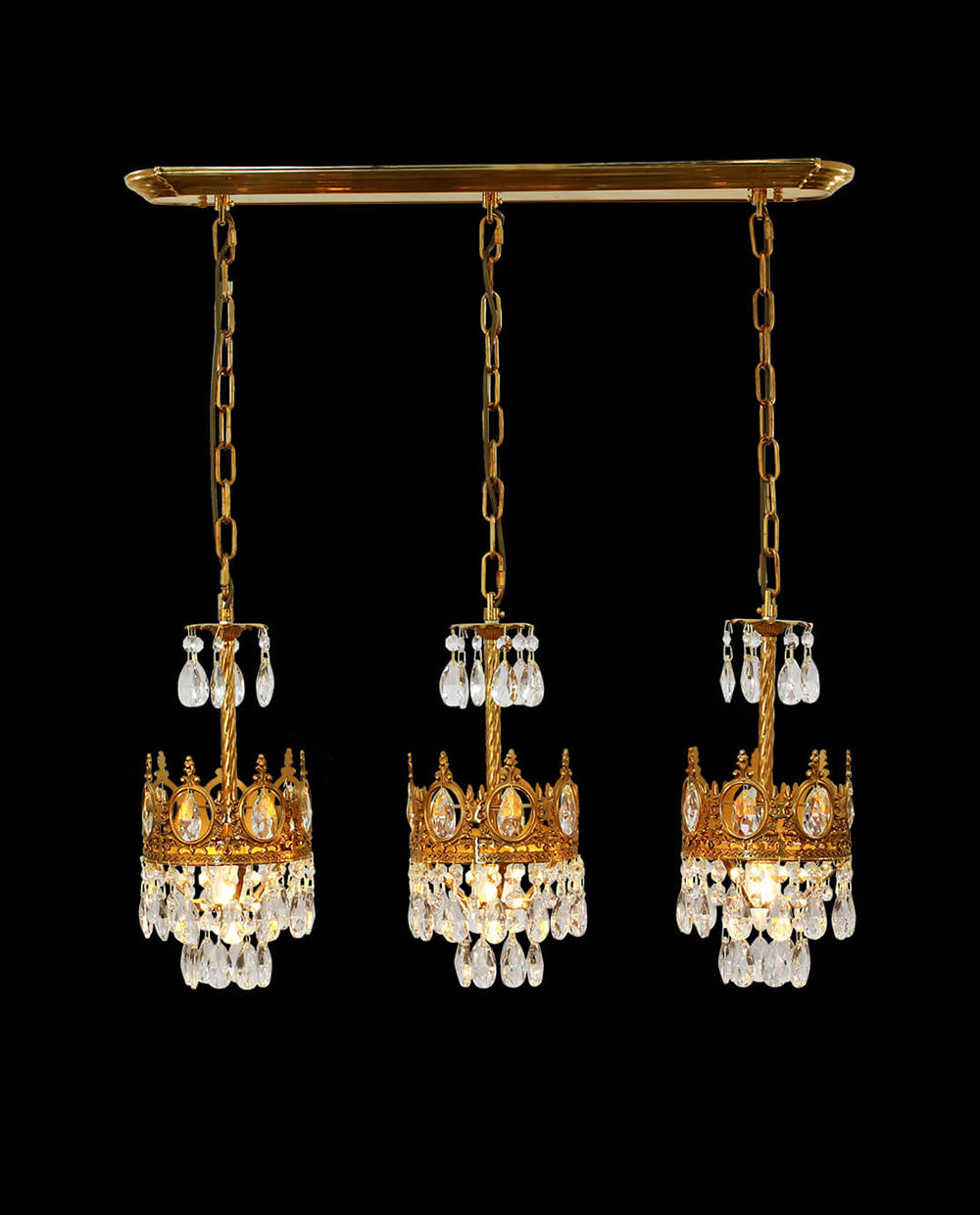 30 Inch Linear Chandelier Antique Copper and Crystal Kitchen Island Chandelier-铜灯-Jecanoli
