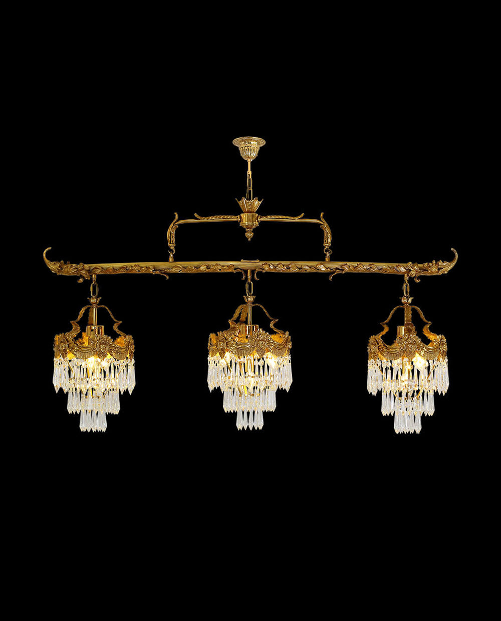 55 Inch Linear Chandelier Antique Copper and Crystal Kitchen Island Chandelier-铜灯-Jecanoli
