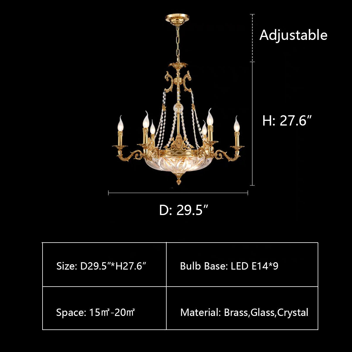 D29.5"*H27.6" chandelier,chandeliers,candle,brass,gold,crystal,glass,branch,elegant,entryway,dining table,big table,round table,foyer,hallway