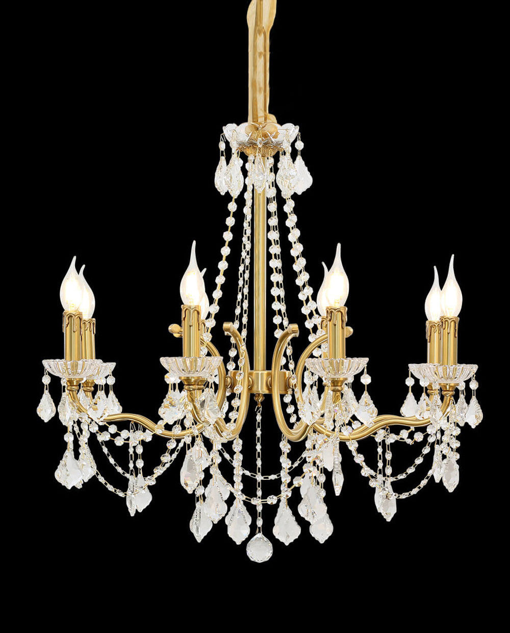 8 Lights Candle Style Brass Chandelier Gold Bedroom Crystal Chandelier-铜灯-Jecanoli