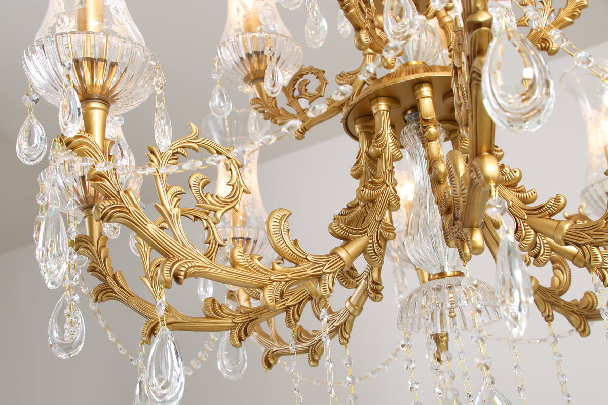 28X31 Inch 6 Lights Small Classical Candle Style Brass and Crystal Chandelier Lighting-铜灯-Jecanoli