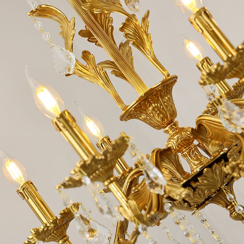 24X31 Inch 6 Lights Small Candle Style Brass and Crystal Chandelier Lighting for Bedroom-铜灯-Jecanoli