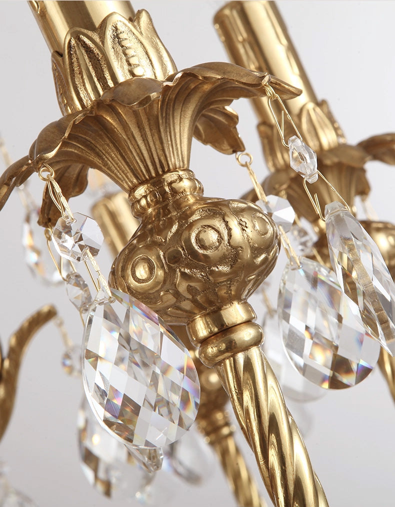 27X30 Inch 6 Lights Small Traditional Brass and Crystal Chandelier for Kitchen-铜灯-Jecanoli