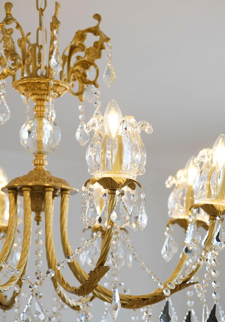 31X27 Inch 8 Lights Candle Style Traditional Chandelier Small Antique Brass and Crystal Chandelier-铜灯-Jecanoli