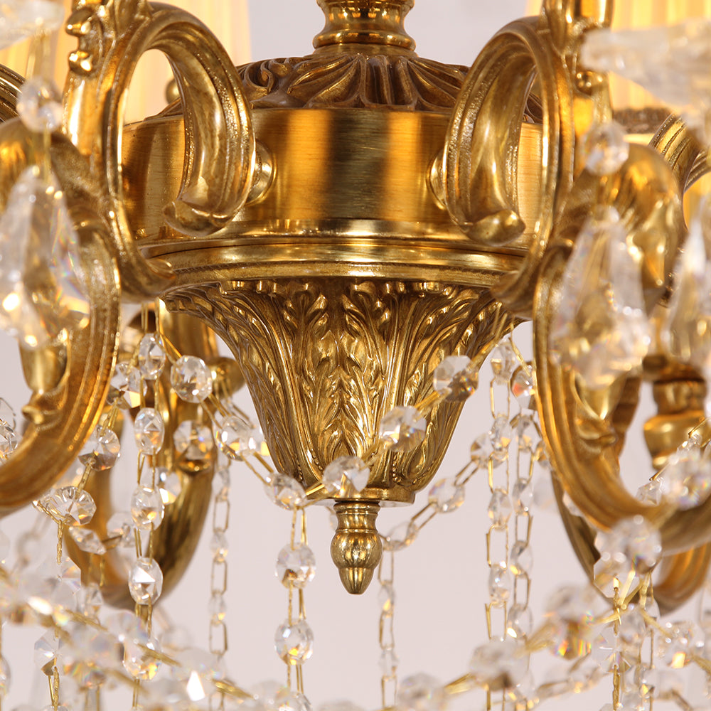 37X31 Inch 12-Light Candle Style Antique Brass Crystal Chandelier – Ideal for Dining Room & Foyer High Ceilings-铜灯-Jecanoli