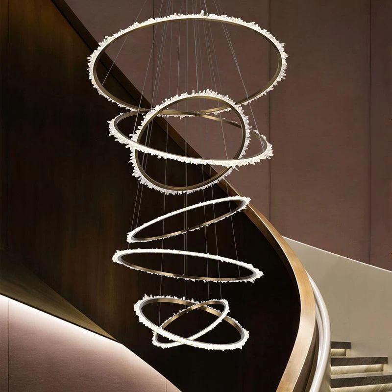 Rock Crystal Multi Rings Chandelier For Staircase - JE