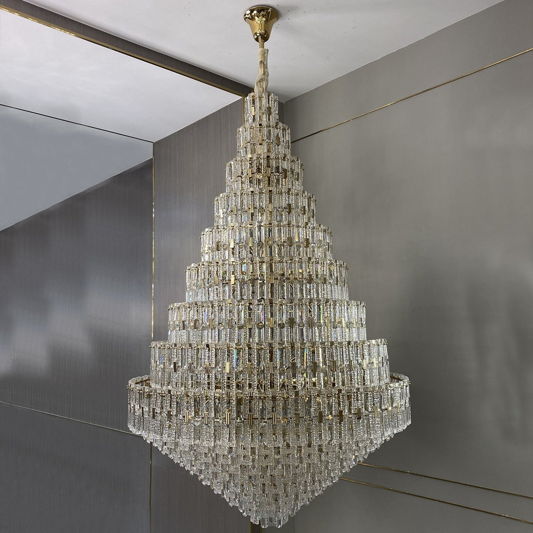 Oversized Multi-layers Honeycomb Luxury Crystal Chandelier in Gold Finish for Big Hallway/Foyer/Entryway-Jecanoli