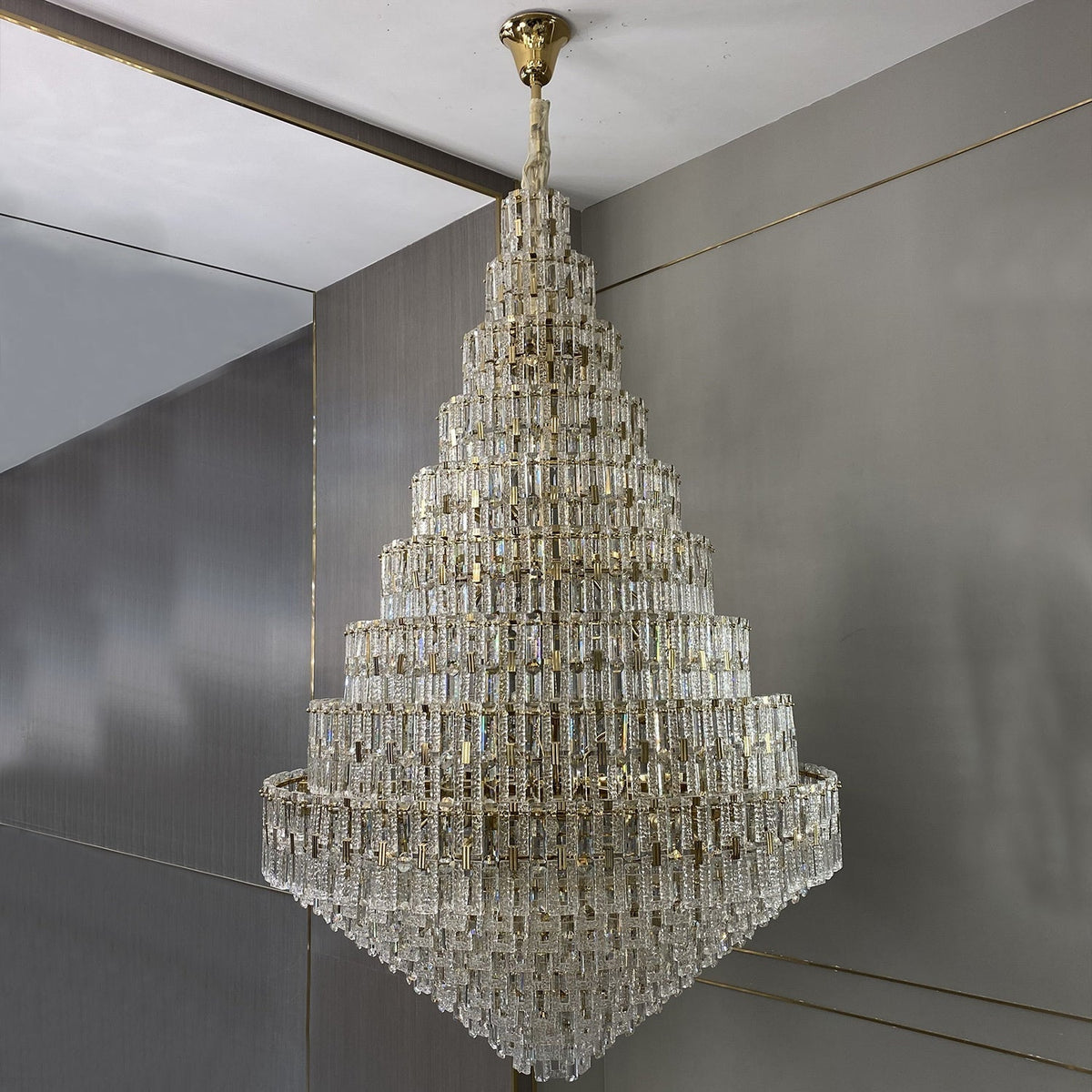 Oversized Multi-layers Honeycomb Luxury Crystal Chandelier in Gold Finish for Big Hallway/Foyer/Entryway-Jecanoli