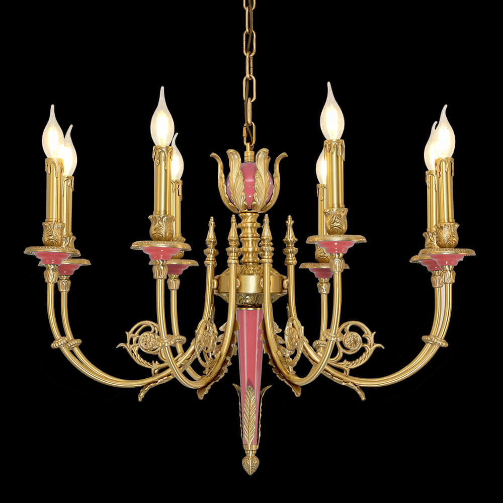 30X23 Inch 8 Lights Rococo Style Small Antique Copper Chandelier for Bedroom-铜灯-Jecanoli