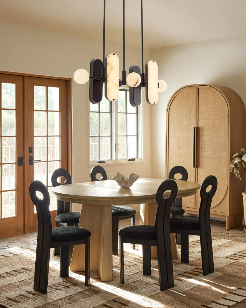 8-Light LED Linear Pendant Lighting in White Alabaster
