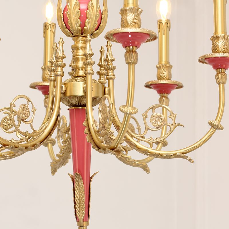 26X23 Inch 6 Lights Rococo Style Antique Copper Chandelier Small Pink Bedroom Chandelier-铜灯-Jecanoli