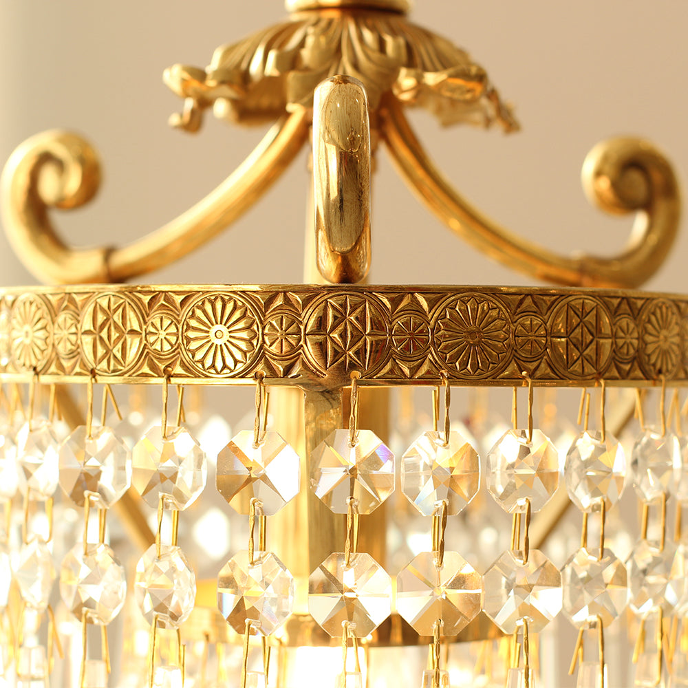 8 Inch Mini Chandelier Antique Brass and Crystal Chandelier for Kitchen-铜灯-Jecanoli