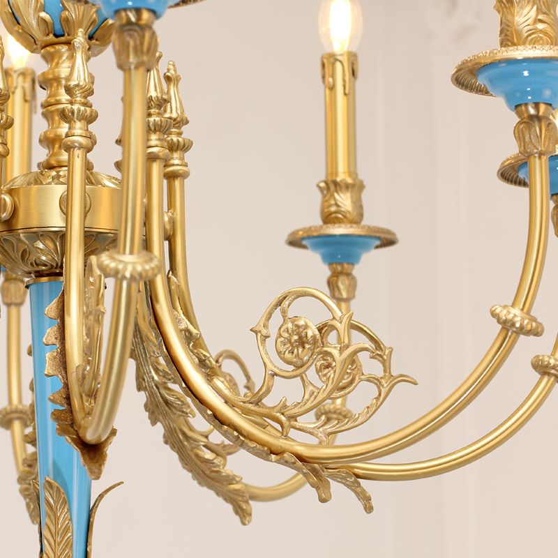 26X23 Inch 6 Lights Rococo Style Antique Copper Chandelier Small Blue Bedroom Chandelier-铜灯-Jecanoli