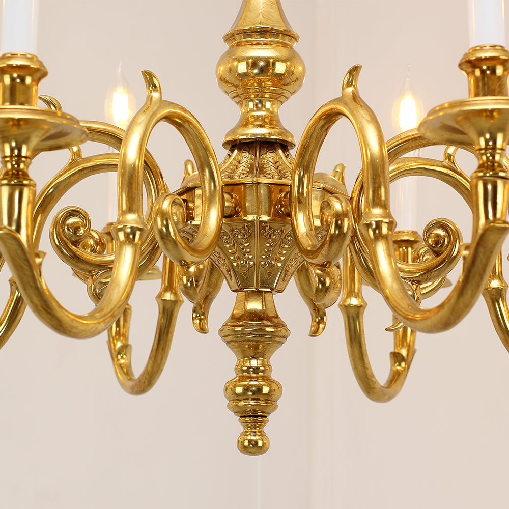 35X18 Inch 8 Lights Vintage French Gold Brass Chandelier for Master Bedroom-铜灯-Jecanoli